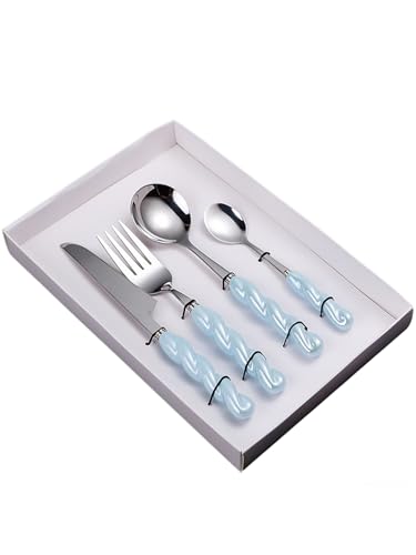 Stainless Steel Flatware Set, 4-Piece Heavy Duty Cutlery Set with Dinner Knife, Fork & Spoons, Tableware Gift for Daily Use Wedding Housewarming Baby Shower Valentine's Day Present (Blue) - color: Blue