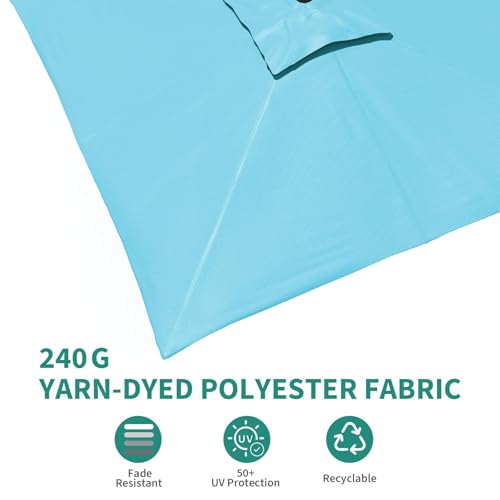 9ft Outdoor Patio Umbrella Heavy Duty 8 Ribs, Waterproof UV Protection Sun Shade with Crank Lift & Push Button Tilt, Outdoor Umbrella for Deck, Pool, Garden, Backyard, Lawn - color: Turquoise Blue&Square, size: 10FT Roman