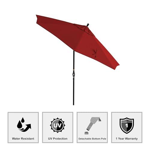 California Umbrella 9' Round Aluminum Market Umbrella, Crank Lift, Push Button Tilt, Black Pole, Red Olefin - color: Red