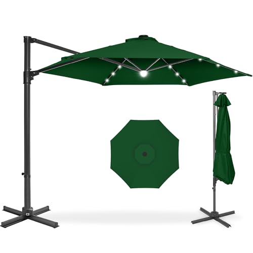 Best Choice Products 10ft Solar LED Offset Cantilever Hanging Market Patio Umbrella, Smooth 360° Rotation, 8 Sturdy Ribs, Easy Adjustment - Green - color: Green, size: Offset w/ 360° Rotation