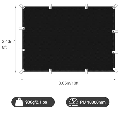 Black Waterproof Tarp Cover for Outdoor: Multi-Purpose Oxford Tarpaulin with Reinforced Webbing Loops for Garden Shed Patio Camping Pool Roof Tent - Durable and Tear Resistant (8ftx10ft) - size: 8x10ft