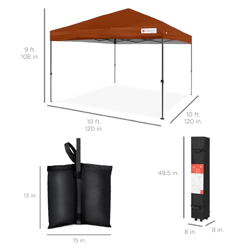 Best Choice Products 10x10ft Pop Up Canopy Tent, Outdoor Shade, 1 Person 1 Minute Set Up, Carry Case, 4 Weight Bags - Rust - color: Rust, size: 10x10ft