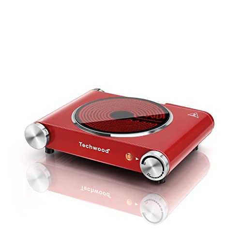 Hot Plate, Techwood Single Burner for Cooking, 1200W Portable Infrared Ceramic Electric Stove with Adjustable Temperature, 7.1” Cooktop for Home/RV/Camp, Compatible for All Cookwares, Red - color: Red, size: Red Electric Stove