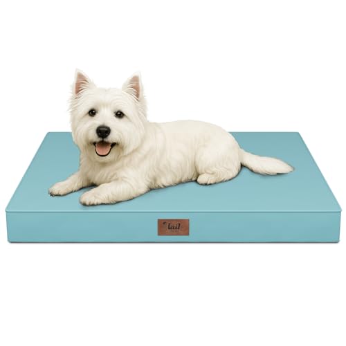 Outdoor Dog Bed for Small Dogs & Cats, Waterproof Dog Crate Mat Orthopedic Egg Crate Foam with Washable Removable Oxford Cover, Light Blue - color: Light Blue, size: 23.0"L x 17.0"W x 2.5"Th