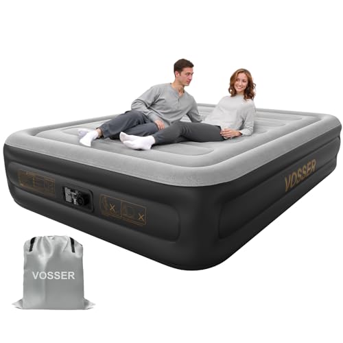Air Mattress Queen with Built in Pump,18'' Inflatable Mattress 2 Mins Self-Inflation/Deflation,Thicker Blow up Mattress Leak-Proof,Flocked Top Air Bed with Storage Bag for Home, Camping & Guests - color: Grey, size: Queen 18''(comfort Height)