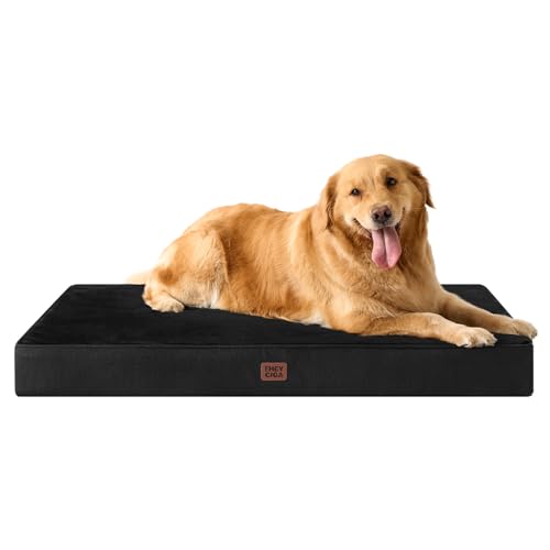 EHEYCIGA Orthopedic Dog Bed Waterproof 41"x27", Memory Foam Pet Bed for XLarged Dogs, Washable Pet Mat with Removable Cover, Black - color: Black, size: 41.0"L x 27.0"W x 3.0"Th