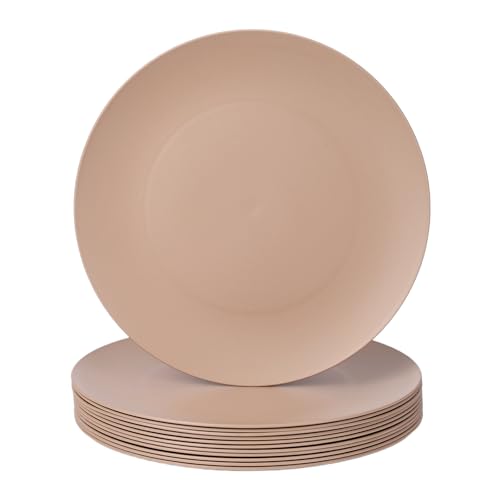 12-Pack 9.8 Inch Plastic Dinner Plates Reusable, Lightweight Unbreakable Plastic Salad plates Daily Use Microwave & Dishwasher Safe Plates Plastic Party Plates Outdoor food Fruit (Brown) - color: Brown, size: 9.8 Inch
