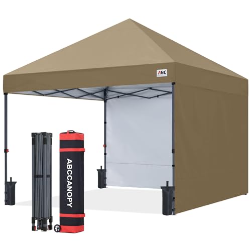 ABCCANOPY Easy Pop up Canopy Tent with 2 Sidewalls for Outdoor Sun Blocking or Rain Protection,10x10, Khaki - color: Khaki, size: 10x10