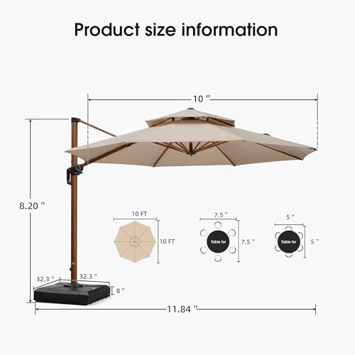 PURPLE LEAF Outdoor Umbrella with Base Patio Round Umbrellas Large Cantilever Parasol Windproof Offset Heavy Duty Sun Umbrellas for Garden Deck Pool Patio,10ft Beige - color: Beige, size: 10 Feet, style: Base Included