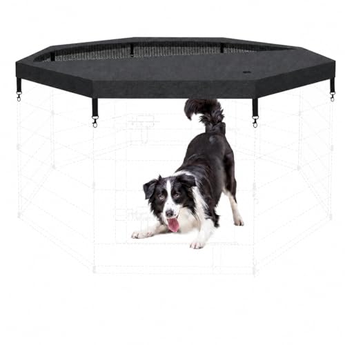 Dog Playpen Top Cover Only for 8 Panel 24 Inch Pet Playpen, Black Mesh Shade Cover for Small Medium Pets, Indoor Outdoor Use, Octagonal Shape, Fence Panels Not Included - style: Top cover Black