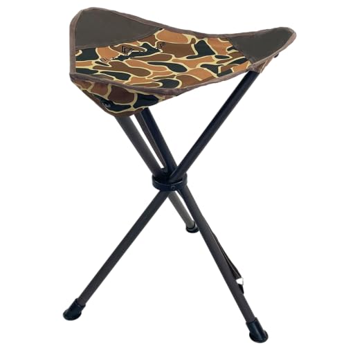Black Sierra Folding Hunting Stool w/Shoulder Strap Supports 225 lbs, Lightweight Collapsible Tripod Seat, Foldable Steel Frame Chair Perfect for the Hunting Blind - color: Axs Heritage Camo