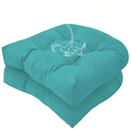 Set of 2 Outdoor Indoor U Shaped Wicker Seat Cushion Decorative Teal Tufted Chair Pads Chair Cushions Set for Patio Garden Home Office Furniture - color: Teal