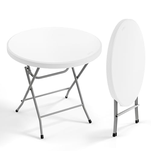 VINGLI 32" Round Folding Commercial Banquet Table, Portable Plastic Coffee Card Dining Table for Kitchen or Outdoor Party Wedding Event, 1 Pack, White | Folding, Commercial, Portable, Kitchen, Outdoor Party, Wedding Event - color: White