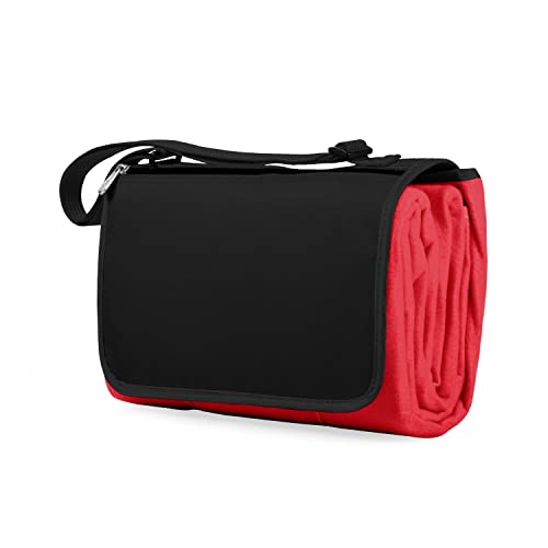 PICNIC TIME Outdoor Picnic Blanket Tote, 59"x51" Foldable Beach & Camping Blanket with Soft Fleece, Water-Resistant Bottom, Adjustable Strap & Zippered Pocket (Red with Black Flap) - color: Red/Black