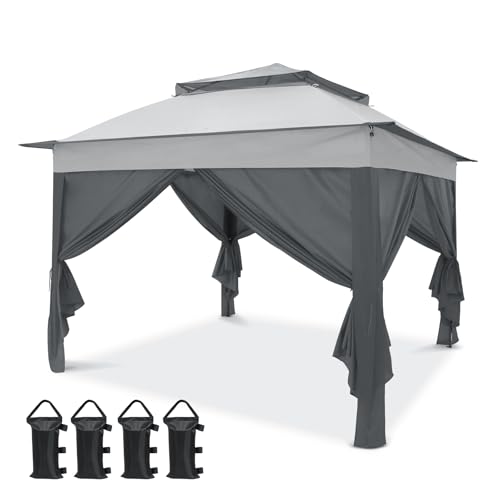 COOS BAY 11x11 Pop Up Gazebo with 4 Sidewalls, Instant Outdoor Canopy Tent with UPF 50+ UV Protection, Water Resistant Shelter with Carry Bag, Stakes & Ropes, Gray - color: Gray