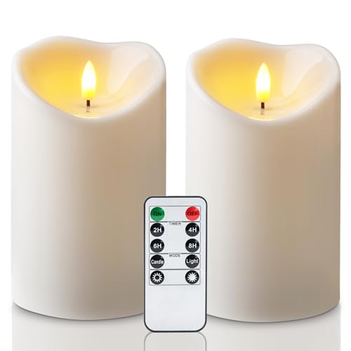Amagic 4” x 6” Waterproof Outdoor Flameless Candles with Remote, Large LED Candles Battery Operated with Timer, Flickering Fake Pillar Candle for Patio Yard Porch Decor, Ivory White, Set of 2 - color: Ivory White, size: D4" X H6"