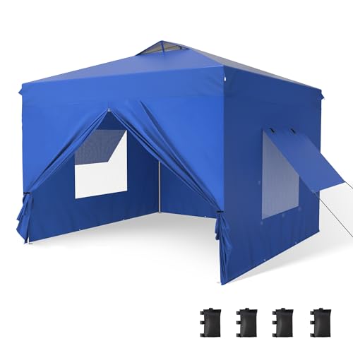 PHI VILLA 10x10 Pop Up Canopy Tent with Sidewalls - Easy Up Tent with Mesh Windows for Ventilation, Waterproof Design - Ideal for Parties, Beach, and Outdoor Events (Blue) - color: Blue, size: 10x10 with 4 Sidewalls
