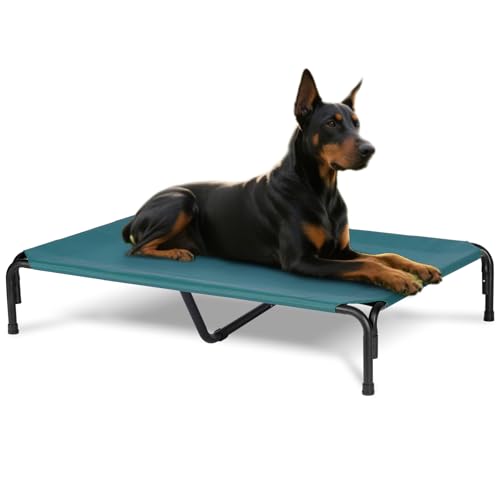 Elevated Dog Bed for Outdoor, XXXL Raised Dogs Cot with Washable Mesh, Cooling Pet Beds Chew Proof Dog Hammock, Metal Frame Lifted Platform for Training Outside Camping, 59 inch Green - color: Green, size: 59"L x 37"W x 9"Th