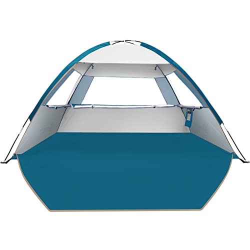 COMMOUDS Beach Tent Sun Shade for 3/4/6/8 Person, UPF 50+ Beach Sun Shelter Canopy Tent, Lightweight, Easy Set Up and Carry - color: Silver, size: 3 Person