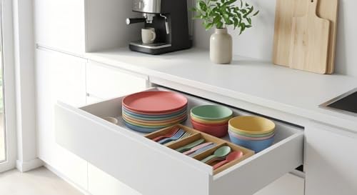 8 PCS Wheat Straw Plates, Kaloo 7.7 Inch Melamine Reusable Plastic Unbreakable Dinner Plates for kitchen, Dishwasher & Microwave Safe (4 colors)