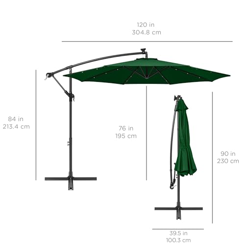 Best Choice Products 10ft Solar LED Offset Cantilever Hanging Market Patio Umbrella, 8 Sturdy Ribs, Easy Adjustment - Green - color: Green, size: Offset