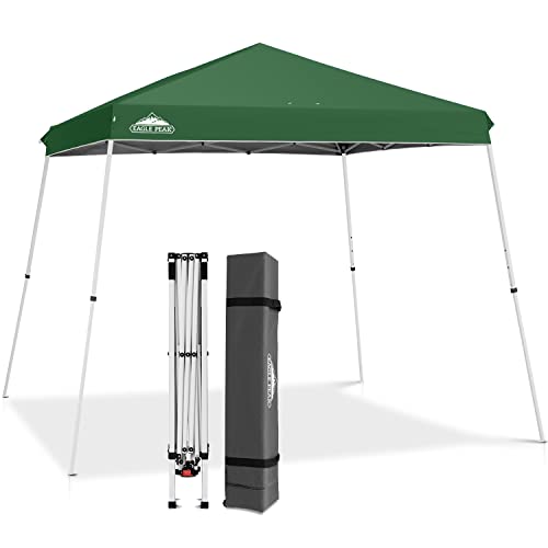 EAGLE PEAK 11x11 Slant Leg Pop-up Canopy Tent Easy One Person Setup Instant Outdoor Beach Canopy Folding Portable Sports Shelter 11' x 11' Base 9' x 9' Top (Green) - color: Green, size: 11x11