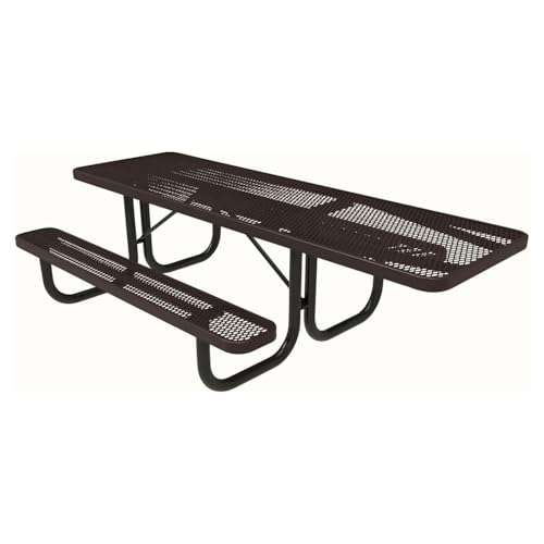 Coated Outdoor Furniture Heavy-Duty Portable ADA-Compliant Outdoor Picnic Table, Expanded Metal Patio Dining Furniture Made in America (8ft Rectangular, One-Side Handicap, Brown) - color: Brown, size: 8 Ft, Rectangle Handicap One End, Expanded Steel