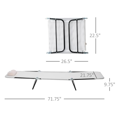 Majnesvon Outdoor Tanning Chair with Pillow, Folding Chaise Lounge Chair with Adjustable Backrest, Portable Lay Flat Beach Lounge Chairs for Sunbathing Poolside Patio Lawn Camping(Cream White) - color: Cream White