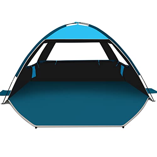 COMMOUDS Beach Tent Sun Shade for 3/4/6/8 Person, UPF 50+ Beach Sun Shelter Canopy Tent, Lightweight, Easy Set Up and Carry - color: Sky Blue with Dark Shelter, size: 6 Person