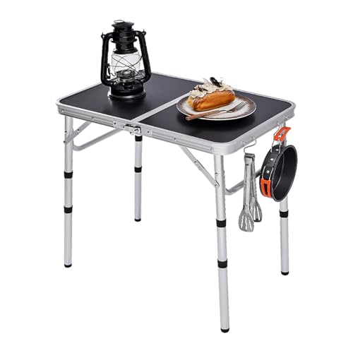 YihuiKo Folding Camping Table, Adjustable Height Folding Table, Portable Aluminum Small Folding Table with Carry Handle for Picnic, BBQ, Indoor, Office - size: 24"L x 16"W x 24"H
