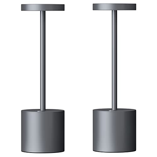 SAKRINGT 2 Pack Cordless Table Lamp Rechargeable,5000mAh Battery Operated Portable LED Table Light,Dimming Desk Lamp for Patio/Restaurant/Outdoor (Grey) - color: 2Pack Grey