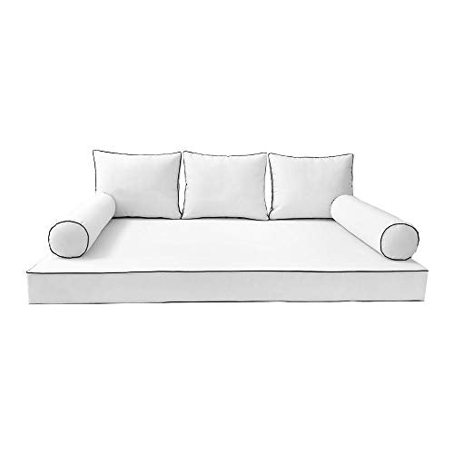 Prolinemax Style 3 - Mattress & Pillow Bolster Cushion for Outdoor Indoor Daybed Porch Swing Bed Contrast Trim Twin Size AD106 | Covers ONLY |