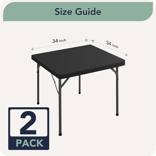Square Fitted Table Covers with Elastic - 2 Pack 34x34 Inch Card Tablecloth, Folding Dining Table Protector for Outdoor Picnic Party, Washable & Reusable, Black - color: Black, size: 34x34 inch, 2 Pack