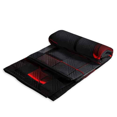 Outdoor Picnic Blanket Portable Ultrasonic Waterproof Picnic Black Red Stereoscopic Square Printed Camping Beach Mat for Sand and Wet Grass Hiking (Black Red Square S - color: Black Red Square, size: Standard - 59"x78"