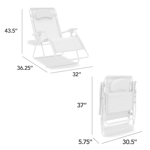 Best Choice Products Oversized Zero Gravity Chair, Folding Outdoor Patio Lounge Recliner w/Cup Holder Accessory Tray, Pillow - Snow - color: Snow