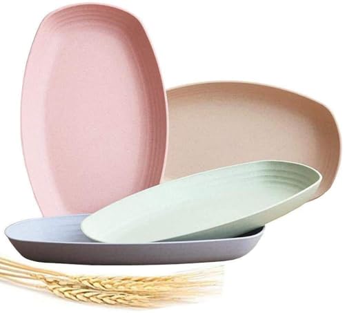 shopwithgreen Lightweight Wheat Straw Plates - 4 Pack 11.4'' Unbreakable Sturdy Plastic Dinner Plates, Dishwasher & Microwave Safe Plates Set, BPA Free, Non-Toxic - color: 4 Pack, size: 11.4 ''