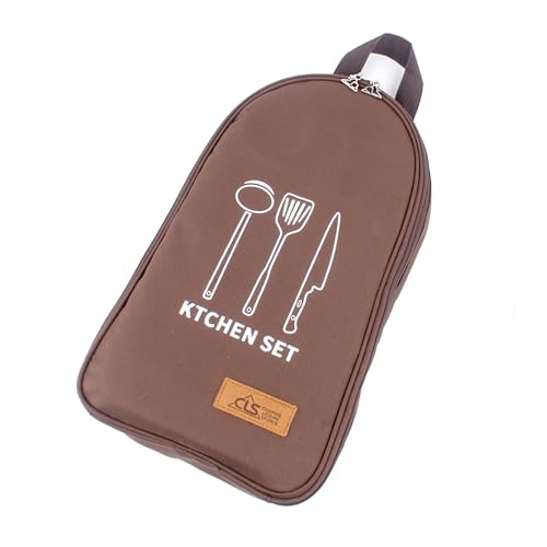 NatSumeBasics Camping Travel Cooking Utensils Organizer Travel Bag Portable Pouch for BBQ Camp Cookware Kitchen Kit - style: Only 1pc Brown Bag