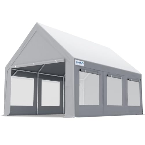Quictent 10x20 ft Heavy Duty Carport Canopy, Waterproof Outdoor Shelter with Ultra-High Peak & Ventilation Windows, Portable Garage for Parking, Storage, Events & Wedding, Gray - color: Gray, size: 10'x20' High Peak