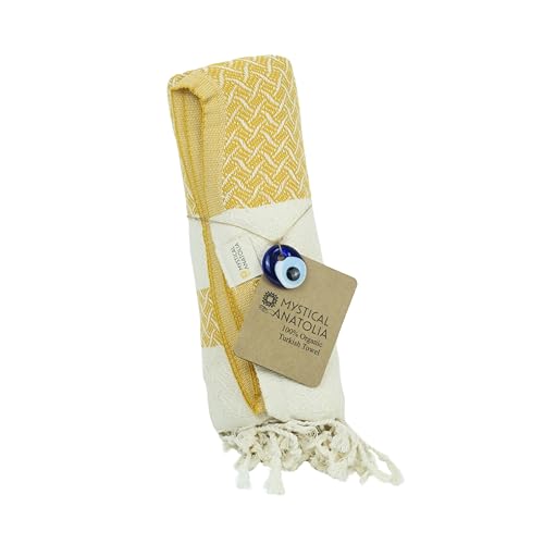 mysticalanatolia Turkish Beach Towel Oversized Cotton Sand Free Quick Dry Lightweight Peshtemal Large Travel Yoga Picnic Blanket Absorbent Compact 39x79 Yellow - color: Yellow
