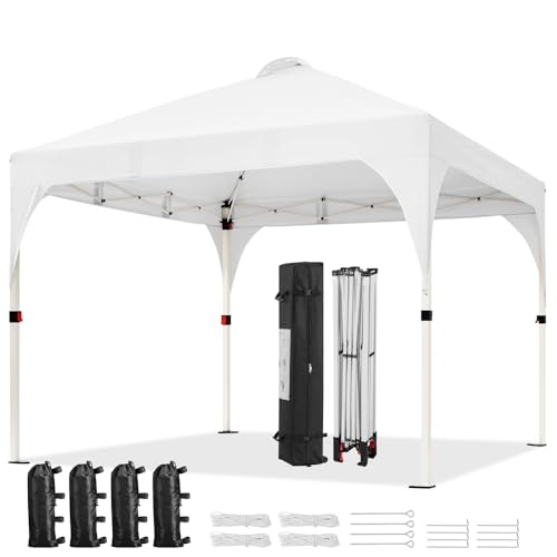Yaheetech 10x10 Pop Up Canopy Tent with Vent, Easy Set Up Tent, Instant Sun Shelter Canopy with Wheeled Bag, 4 Sandbags, 12 Stakes & 4 Ropes, for Parties, Beach, Outdoor, Silver-Coated White - color: Silver-Coated White, size: 10x10