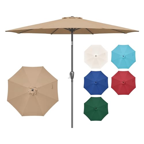 Simple Deluxe 9' Patio Umbrella Outdoor Table Market Yard Umbrella with Push Button Tilt/Crank, 8 Sturdy Ribs for Garden, Deck, Backyard, Pool, Tan - color: Tan-New, size: 9ft