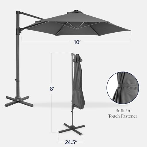 Best Choice Products 10ft Offset Cantilever Hanging Market Patio Umbrella, Smooth 360° Rotation, 8 Sturdy Ribs, Easy Adjustment - Gray - color: Gray, size: Offset w/ 360° Rotation