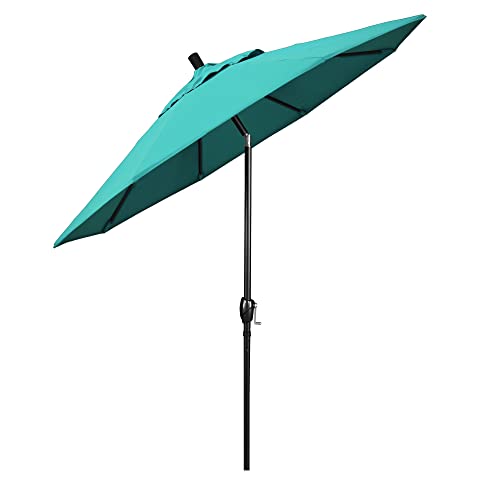 California Umbrella 9' Rd Pacific Trail Series Aluminum Patio Umbrella, Crank Lift, Push Button Tilt, Black Finish, Sunbrella Aruba Fabric - color: Aruba