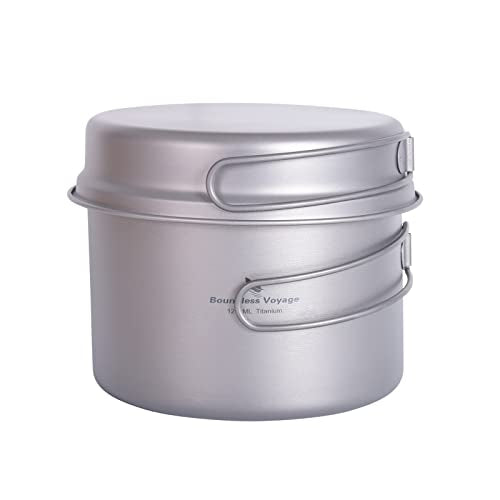 Boundless Voyage Outdoor Titanium Pot with Pan Set with Collapsible Folding Handle for Outdoor Camping Cooking Hiking Backpacking Portable Cookware - color: 1200ml+500ml