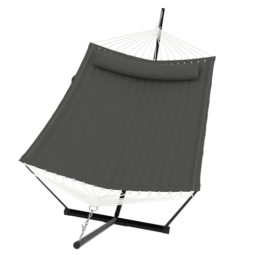 Garvee﻿ 2 Person Hammock with Stand for Outside, Double Hammock with Stand and Pillow, Max 450 Lbs Capacity with Balance Rope, Large Hammock for Outdoor Patio Backyard Poolside - color: Dark Gray, size: Arc Shaped