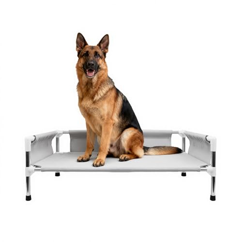 Makerfire Elevated Dog Bed, Raised Dog Sofa Bed for Medium Dogs, Detachable Cooling Indoor/Outdoor Pet Cot with Non-Slip Feet, Polyester Cotton (33''L x 20.5''W x 11.6''H) - color: Grey-M- (33'' L x 20.5'' W x 11.6" H)