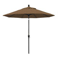 California Umbrella 9' Round Aluminum Market Umbrella, Crank Lift, Push Button Tilt, Black Pole, Woven Sesame Olefin - color: Woven Sesame