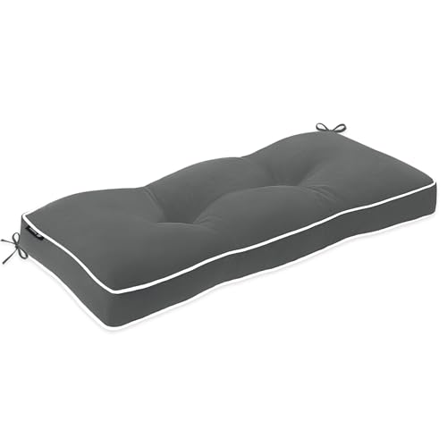 Favoyard Indoor/Outdoor Bench Cushion 36 x 14 Inch Waterproof & 3-Year Fade-Resistant Patio Furniture Cushions for Garden Porch Swing Chair Tufted Pad for Sofa Couch Seat with Ties, Dark Grey - color: Dark Grey, size: 36 x 14 In