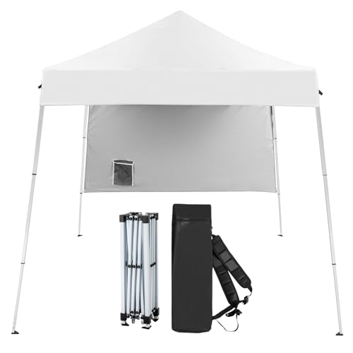 VINGLI 6x6 ft Pop Up Canopy Tent, Outdoor Small Canopy Tent with Backpack, Patio Pop Up Gazebo Slant Leg Canopy with 1 Sidewall, Portable Easy Up Canopy (White) - color: White, size: 6x6