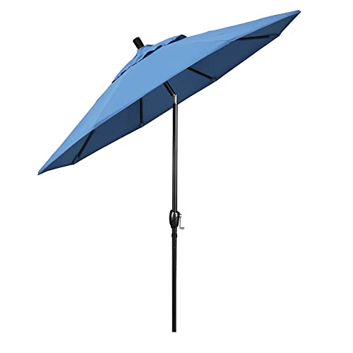 California Umbrella 9' Round Aluminum Market Umbrella, Crank Lift, Push Button Tilt, Black Pole, Frost Blue Olefin - color: Frost Blue